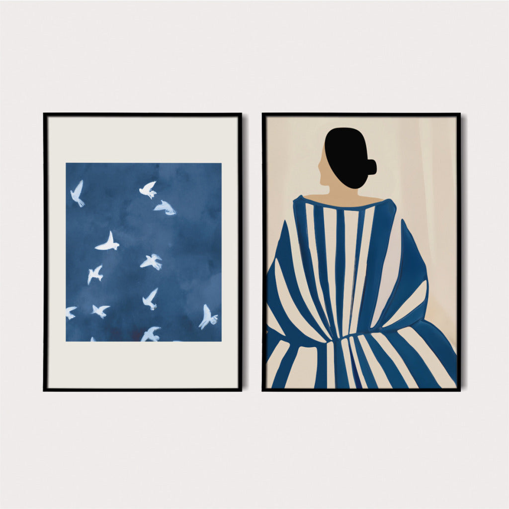 Set X2 Cuadros Hojas muljer Minimalista abstrato Deco C/plastic